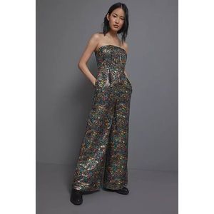 Maeve Anthropologie Samantha Shimmer Wide Leg Strapless Jumpsuit (00)